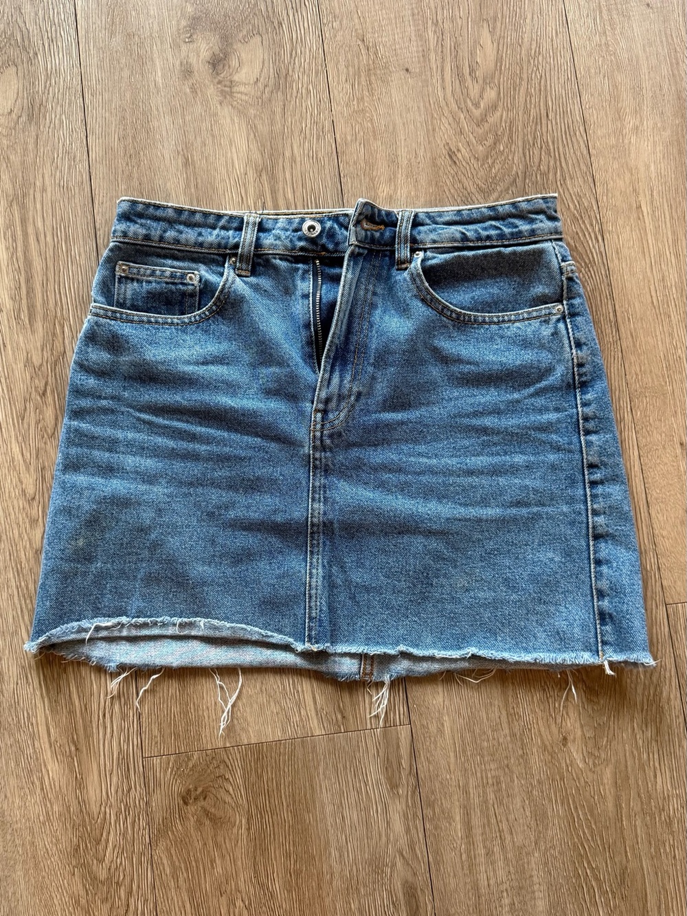 Zara Blue Denim Mini Skirt with Raw Hem
